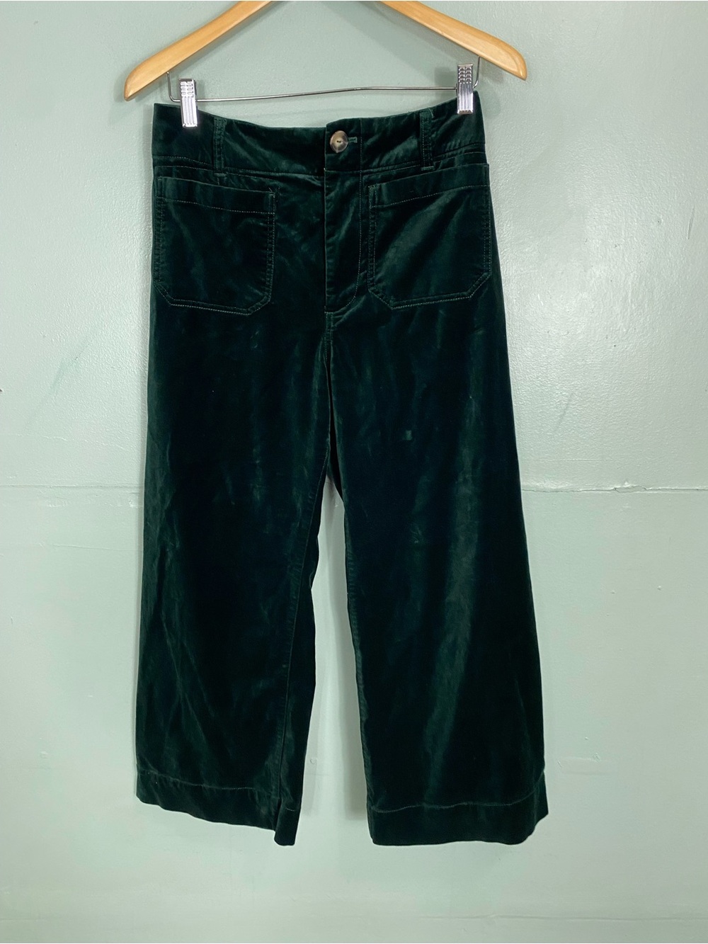 Anthropologie Maeve The Colette Velvet Green Pants Size 28